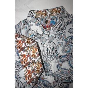 Robert Graham Men's L Classic Fit White Paisley Flowers Victorian Cotton Shirt